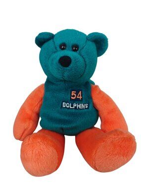Vintage Zach Thomas Miami Dolphins Plush Bear Limited Treasures Teal & Orange